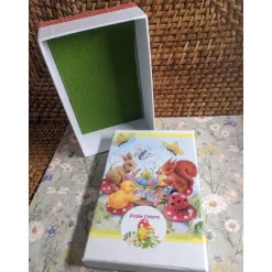 " Frohe Ostern, die fleißige Runde II", Geschenkkarton mit Serviettenmotiv