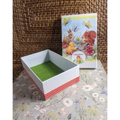 " Frohe Ostern, die fleißige Runde II", Geschenkkarton mit Serviettenmotiv