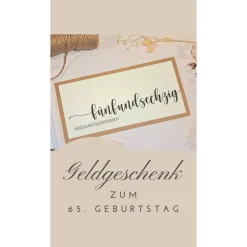 65. Geburtstag Geldgeschenk Karte – Personalisierte Glückwunschkarte aus Kraftpapier mit Juteschleife