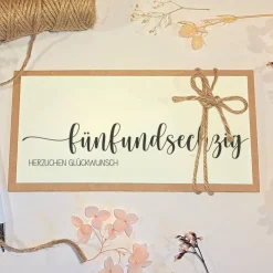 65. Geburtstag Geldgeschenk Karte – Personalisierte Glückwunschkarte aus Kraftpapier mit Juteschleife