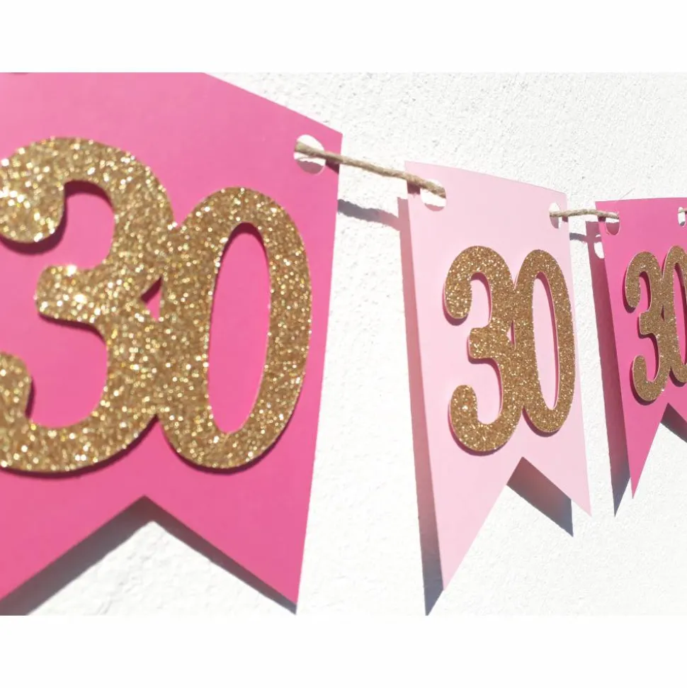30. Geburtstag Girlande Wimpel Fahnenkette Banner Dekoration Papiergirlande in Rosa Gold und Pink, absolute Trendfarben!