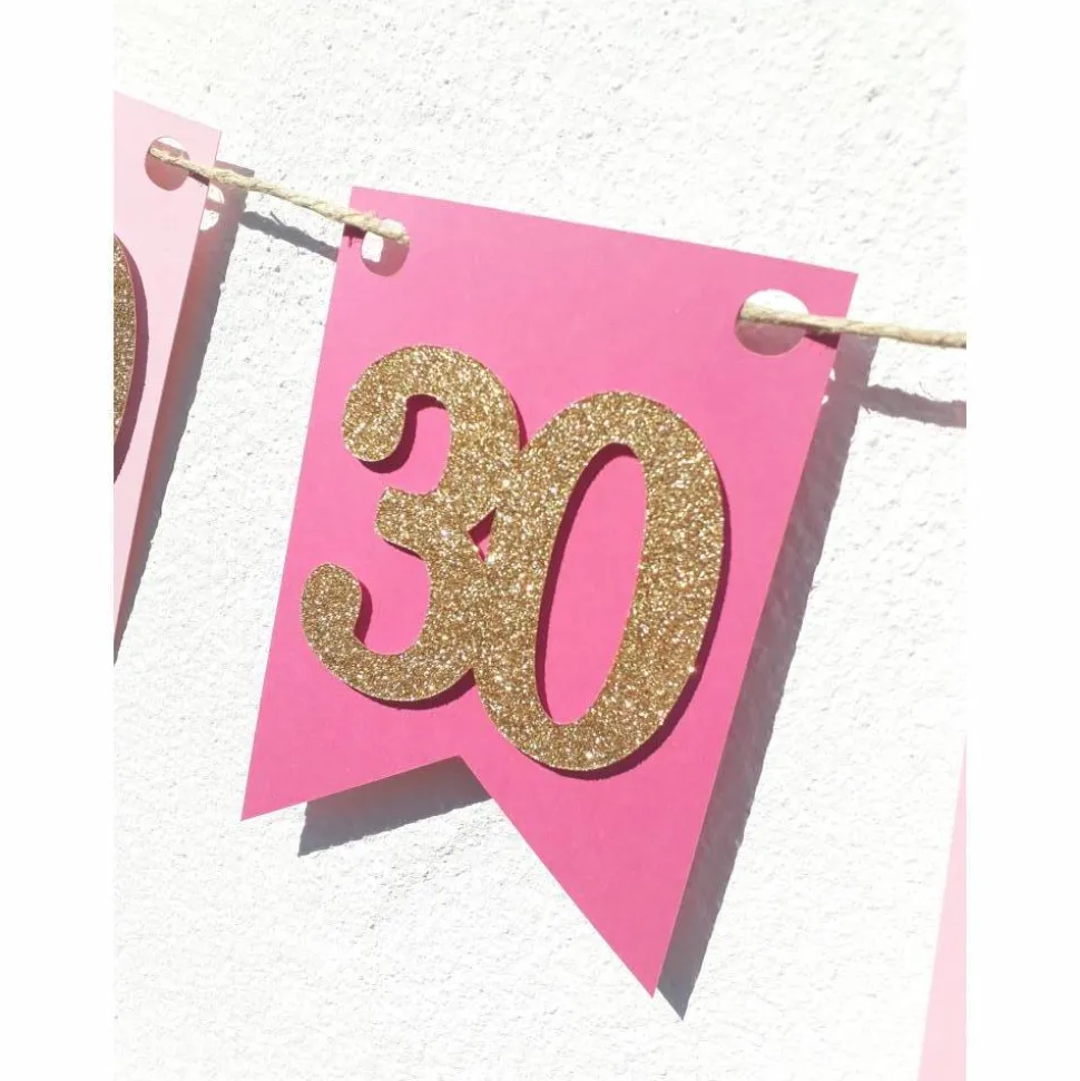 30. Geburtstag Girlande Wimpel Fahnenkette Banner Dekoration Papiergirlande in Rosa Gold und Pink, absolute Trendfarben!