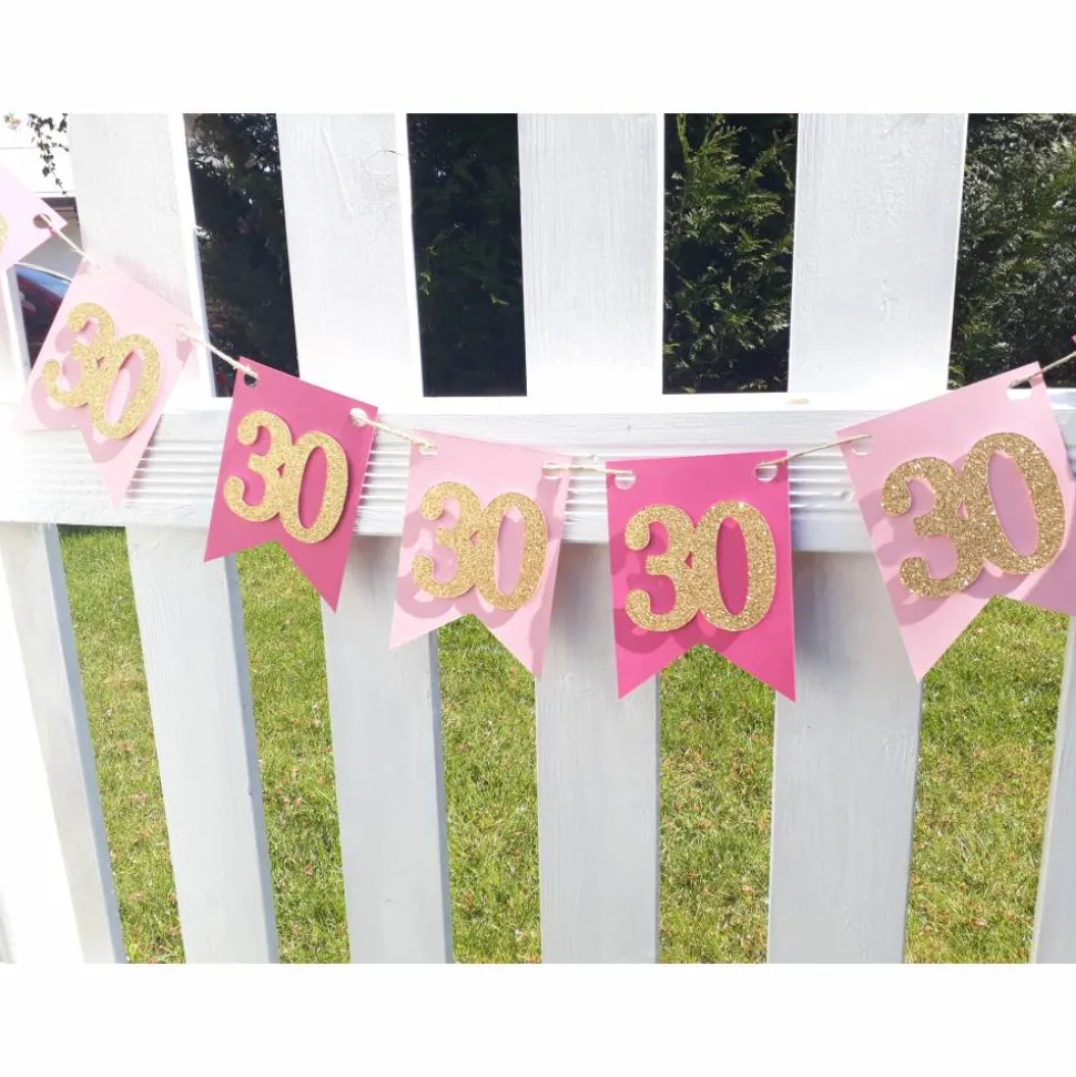 30. Geburtstag Girlande Wimpel Fahnenkette Banner Dekoration Papiergirlande in Rosa Gold und Pink, absolute Trendfarben!