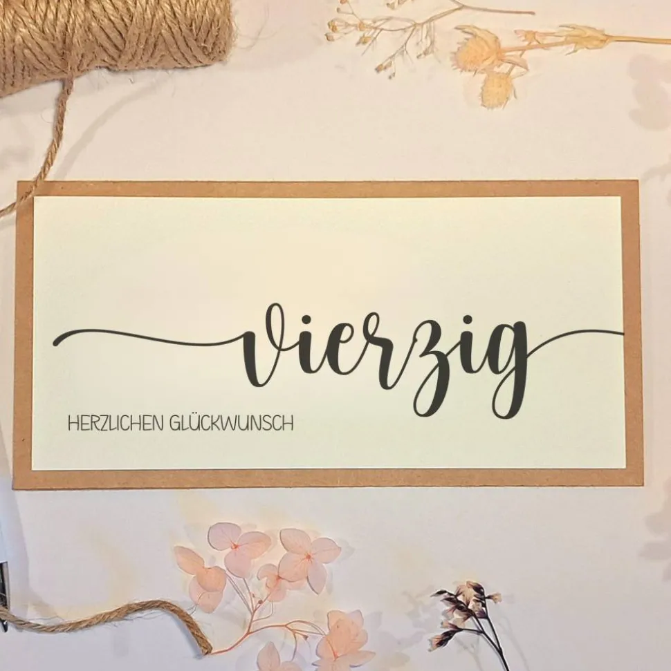 40. Geburtstag Glückwunschkarte – Handgemachte Geldgeschenk Karte mit Umschlag & Juteschleife
