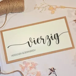 40. Geburtstag Glückwunschkarte – Handgemachte Geldgeschenk Karte mit Umschlag & Juteschleife