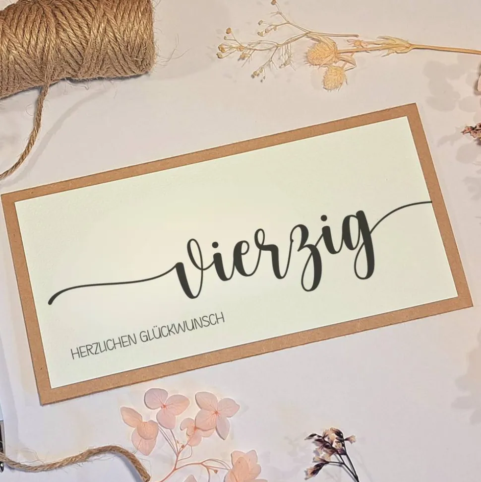 40. Geburtstag Glückwunschkarte – Handgemachte Geldgeschenk Karte mit Umschlag & Juteschleife