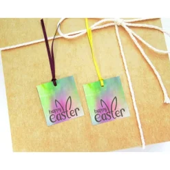 4 Geschenkanhänger Happy Easter mit Satinband bunt aquarell Ostern Hase Osterhase, made by BuntMixxDESIGN