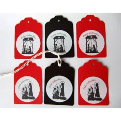 6 Geschenkanhänger ROT und SCHWARZ, mit Scherenschnitt Frohe Weihnachten, Twine, BuntMixxDESIGN
