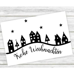 10 Geschenktüten weiß FROHE WEIHNACHTEN, große Kraftpapierbodenbeutel, mit Aufkleber Weihnachtsdorf