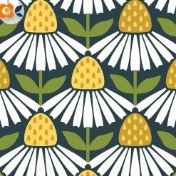 10 Glasuntersetzer Die Retroblumen grüßen Dich, Gänseblümchen und Margeriten auf Dunkelblau