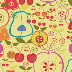 10 Glasuntersetzer Obstgarten, Untersetzer für Getränke mit Sommerfrüchten und farbigen, stilisierten Früchten