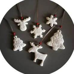 6 große Anhänger Weihnachten Winter | weiß grau rot | 5 - 8 cm | Elch Schneeflocke Tanne