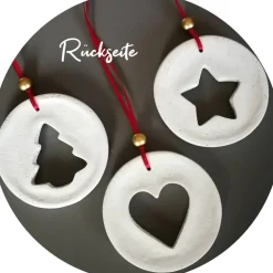 3 große Anhänger Weihnachten | weiß rot gold | 9 cm | Tanne Stern Herz