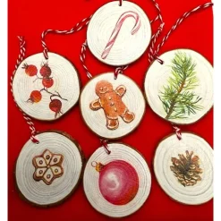 7 handgefertigte Holzscheiben-Anhänger Weihnachten Winter – Deko & Geschenkanhänger