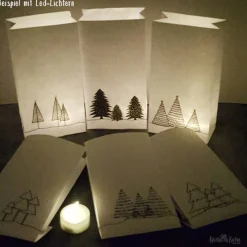 6 handgefertigte Papiertüten mit Tannenbäumen – Geschenktüten, Adventskalendertüten oder Lichtertüten (4)