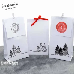 6 handgefertigte Papiertüten mit Tannenbäumen – Geschenktüten, Adventskalendertüten oder Lichtertüten (3)