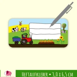 24 Heftaufkleber | Bauernhof - Schulaufkleber zum selbstbeschriften - 3,0 x 6,5 cm