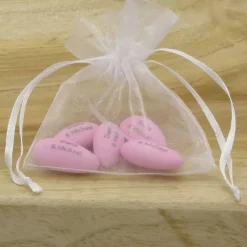 5 Hochzeitsmandeln / Taufmandeln / Zucker-Mandeln mit eigenem Text • im Organzabeutel • »personalisiert«