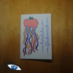 ►2023-0036◄ Karte B6 - GLÜCKWUNSCH "Herzlichen Glückwunsch + Qualle"