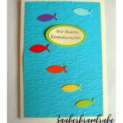 10 Karten zum selber basteln Regenbogen Fische Meer Einladung mit Wir feiern Kommunion DIY