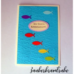 10 Karten zum selber basteln Regenbogen Fische Meer Einladung mit Wir feiern Kommunion DIY