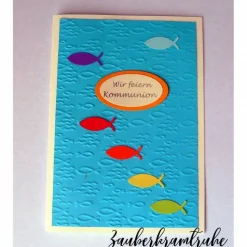 10 Karten zum selber basteln Regenbogen Fische Meer Einladung mit Wir feiern Kommunion DIY