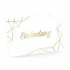 10 Klapp-Einladungskarten Linien Gold inkl. 5 weißen Briefumschlägen - Hochzeit Geburtstag Konfirmation Jubil&