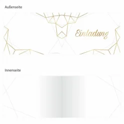 10 Klapp-Einladungskarten Linien Gold inkl. 5 weißen Briefumschlägen - Hochzeit Geburtstag Konfirmation Jubil&