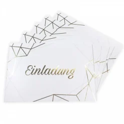 10 Klapp-Einladungskarten Linien Gold inkl. 5 weißen Briefumschlägen - Hochzeit Geburtstag Konfirmation Jubil&