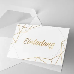 10 Klapp-Einladungskarten Linien Gold inkl. 5 weißen Briefumschlägen - Hochzeit Geburtstag Konfirmation Jubil&