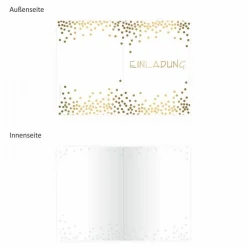 10 Klapp-Einladungskarten Punkte Gold inkl. 10 weißen Briefumschlägen - Hochzeit Geburtstag Konfirmation Jubil&