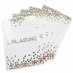 10 Klapp-Einladungskarten Punkte Gold inkl. 10 weißen Briefumschlägen - Hochzeit Geburtstag Konfirmation Jubil&