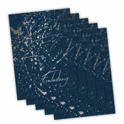 10 Klapp-Einladungskarten Splash Silber marine inkl. 10 weißen Briefumschlägen - Hochzeit Geburtstag Konfirmati