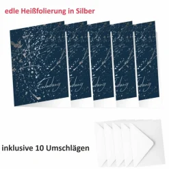 10 Klapp-Einladungskarten Splash Silber marine inkl. 10 weißen Briefumschlägen - Hochzeit Geburtstag Konfirmati