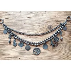 1 Lederhosen - Charivari, zweireihig, 11 Anhänger, ca. 32,5 cm, Trachtenschmuck, Herrenschmuck, Trachtenaccessoires