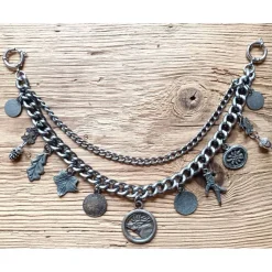 1 Lederhosen - Charivari, zweireihig, 11 Anhänger, ca. 32,5 cm, Trachtenschmuck, Herrenschmuck, Trachtenaccessoires