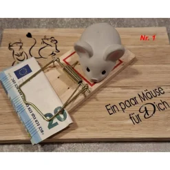 1 Mausefalle mit Maus perfekt für Geldgeschenke - originelle Verpackung für Geldgeschenke
