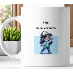 325 ml Keramiktasse mit süßem Comic-Mädchen & Spruch – Sublimationsdruck, spülmaschinenfest