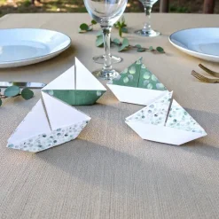 20 Origami Segelboote – Maritime Tischdeko grün floral für Taufe, Hochzeit & Feier