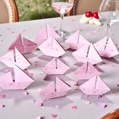 10 Origami Segelboote rosa – Tischdeko Konfirmation, Taufe, Hochzeit, Schiffe, Boote, Papierdeko mit Herzen