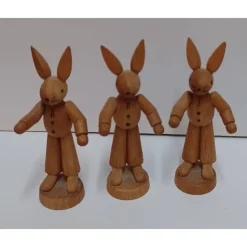 3 Osterhasen Handarbeit Erzgebirge DDR – 80 Jahre – Vintage Sammlerfigur H = 7 cm