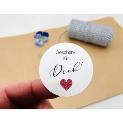 12 Papieraufkleber mit Aufschrift Geschenk für dich in rot mit schwarz weiß 4cm rund