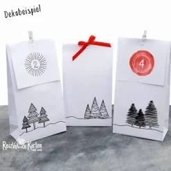 6 Papiertüten, bedruckt mit Tannenbäumen als Geschenktüten, Adventskalendertüten oder Lichtertüten (1)
