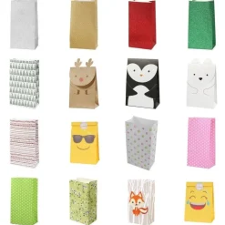 8 Papiertüten Kritzeleien rot/weiß| H21cm - 6 x 12cm Geschenktüte Weihnachten Adventskalender DIY