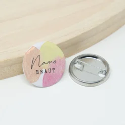 10 personalisierte Hochzeit JGA Button, Stil 01 | runde 32mm Namen Button | Junggesellenabschied Namensbutton