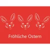 5 Postkarten Fröhliche Ostern, mit fröhlichen Hasen auf Rot