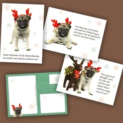 3 Postkarten „Weihnachtsmops“