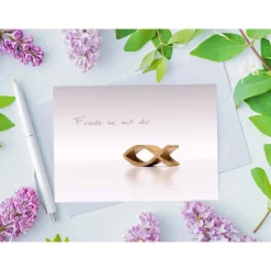 12 schlichte blanko Osterkarten (Klappkarten) im Set DIN A6 inkl. 12x haftklebender Umschlag (C6) inkl. 6 Anhänger