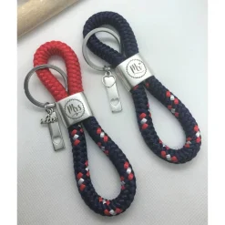 2 Schlüsselanhänger aus Segelseil/Segeltau, Mr. und Mrs., Hochzeitsgeschenk, dunkelblau/rot/weiß