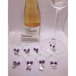 8 Sektringe - Markierungsringe für Stielgläser, Glasperlen- gemischte Anhänger